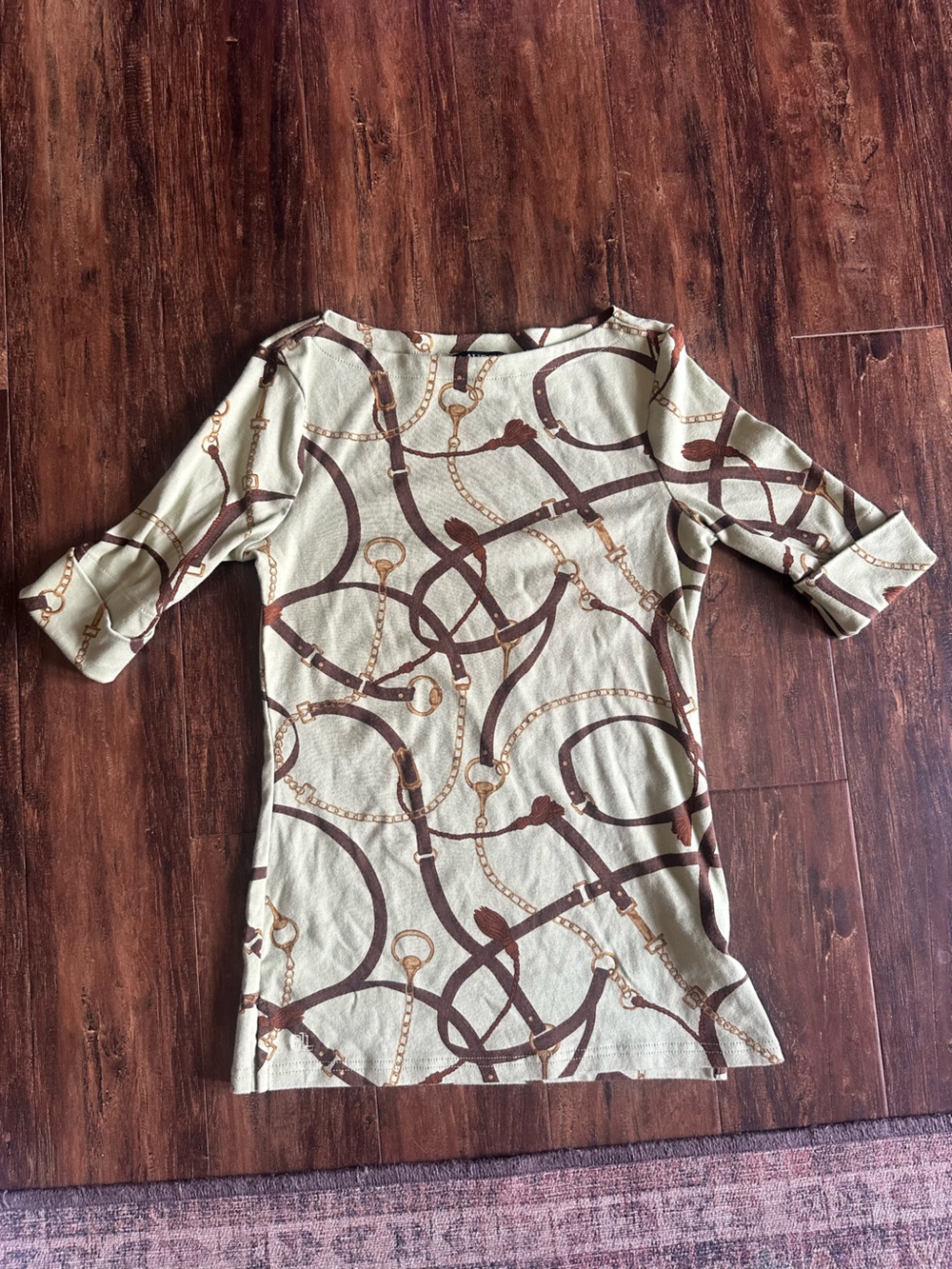 Lauren Ralph Lauren Cream Tunic with Brown and Gold Equestrian Chain Print